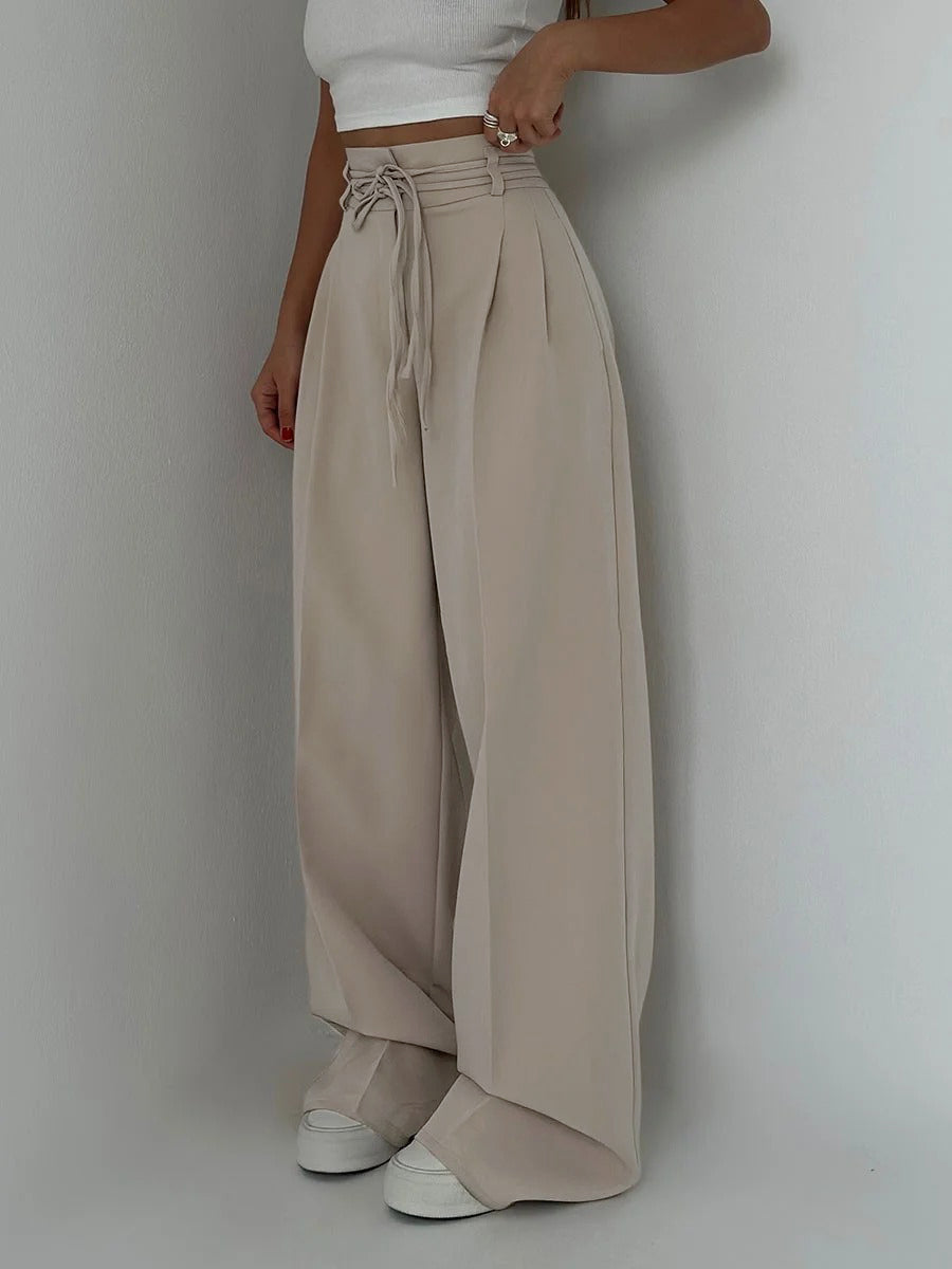 Chantal | Pantalón Palazzo de Cintura Alta con Cinturón Anudado