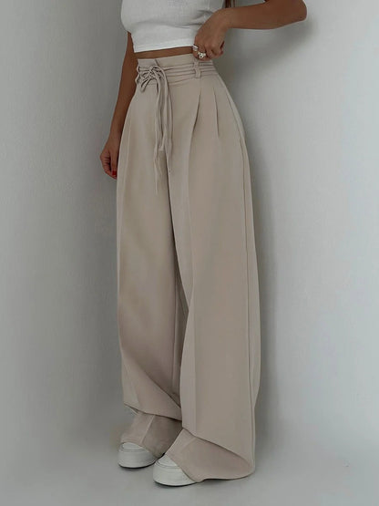 Chantal | Pantalón Palazzo de Cintura Alta con Cinturón Anudado