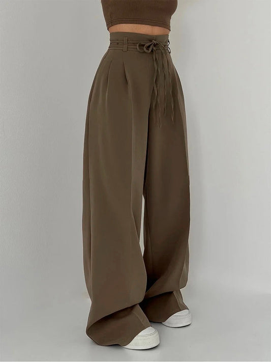 Chantal | Pantalón Palazzo de Cintura Alta con Cinturón Anudado